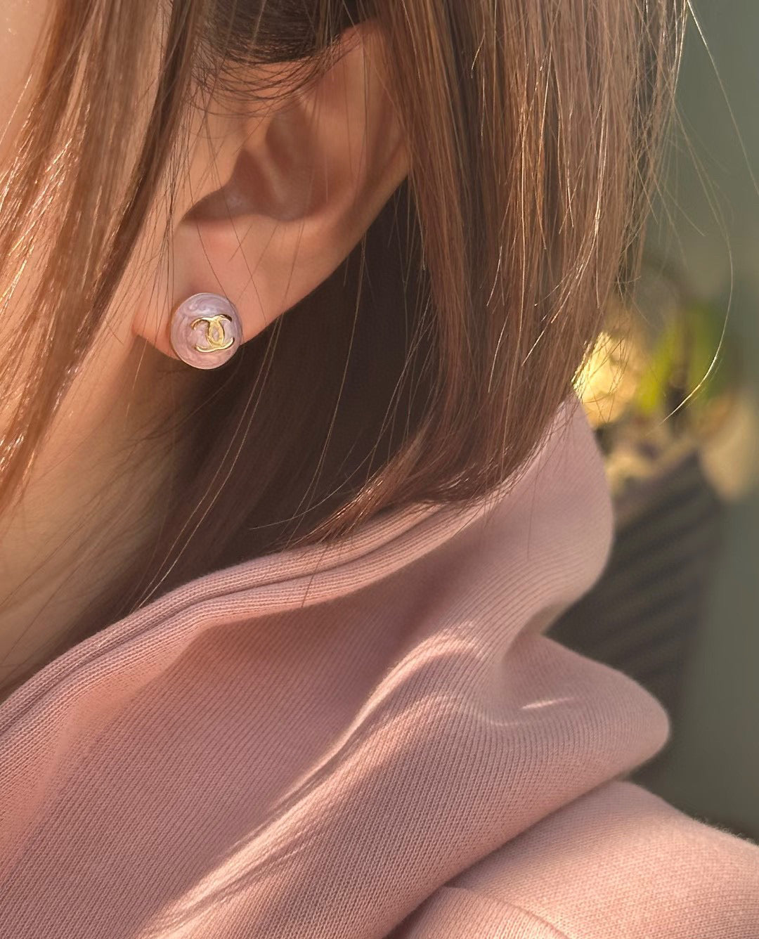 Round Stud Earrings in Polished Metal-Tone – Design 003 front product view
