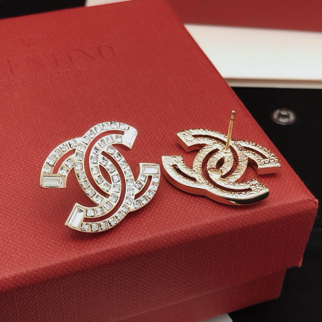 Signature Emblem Crystal-Accent Stud Earrings – Design 014 detail view