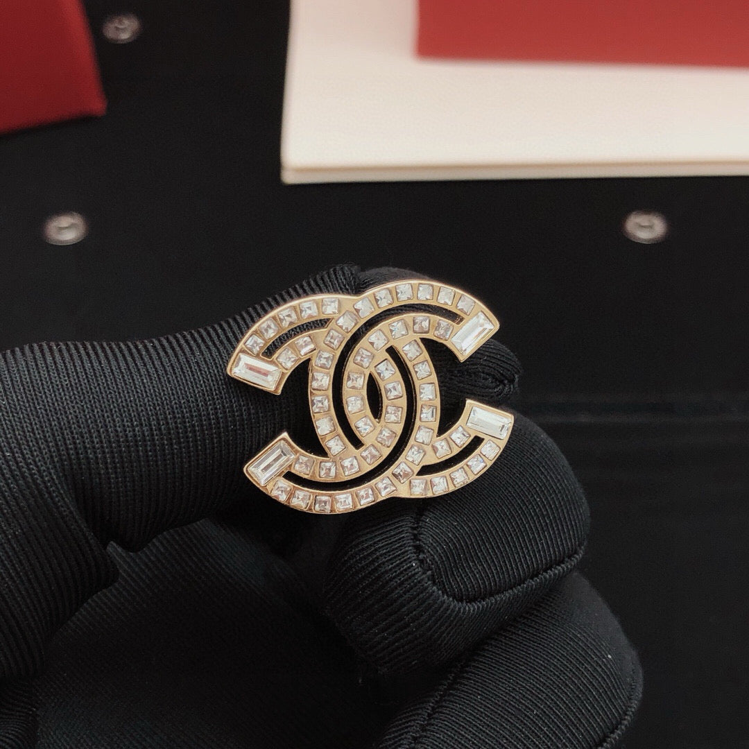 Signature Emblem Crystal-Accent Stud Earrings – Design 014 front product view