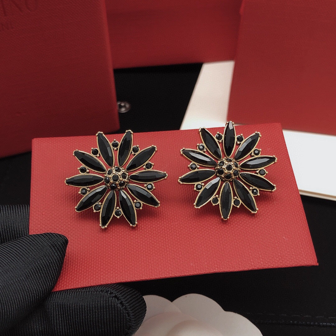 Sunburst Stud Earrings with Crystal-Style Accents side detail