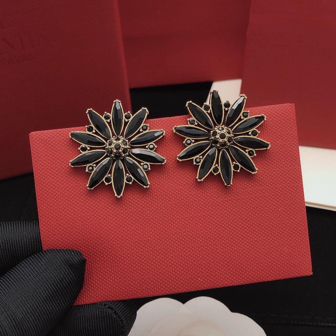 Sunburst Stud Earrings with Crystal-Style Accents detail view