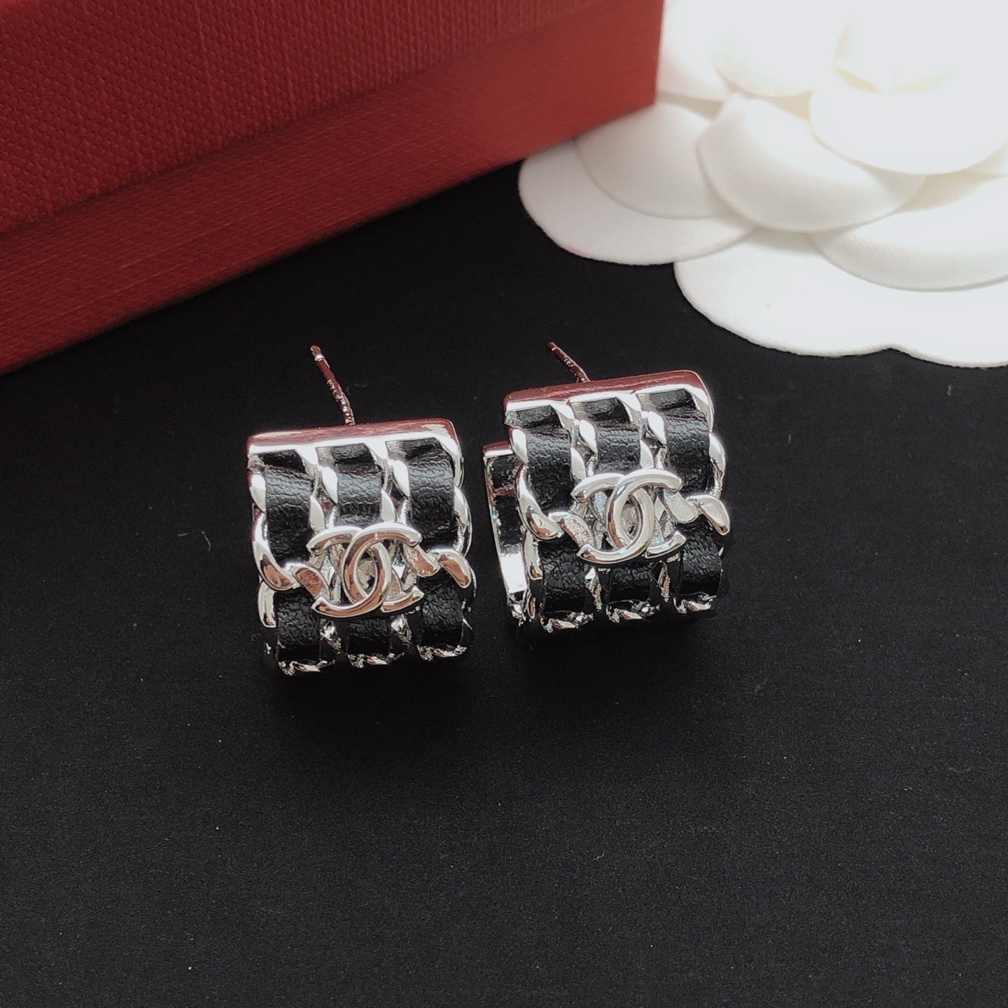 Signature Emblem Statement Earrings in Silver-Tone detail view