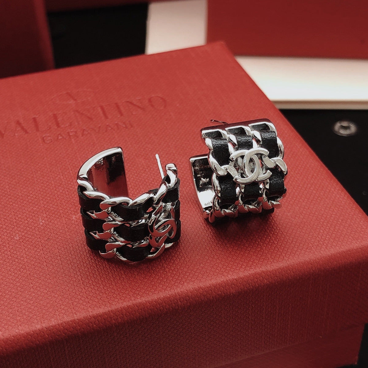 Signature Emblem Statement Earrings in Silver-Tone close-up detail