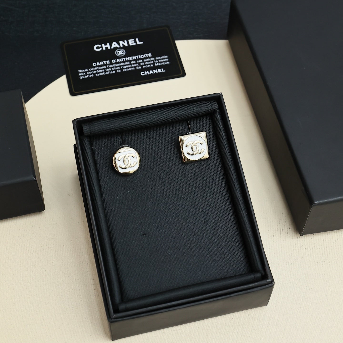 Signature Emblem Stud Earrings in Polished Metal-Tone – Design 025 front product view