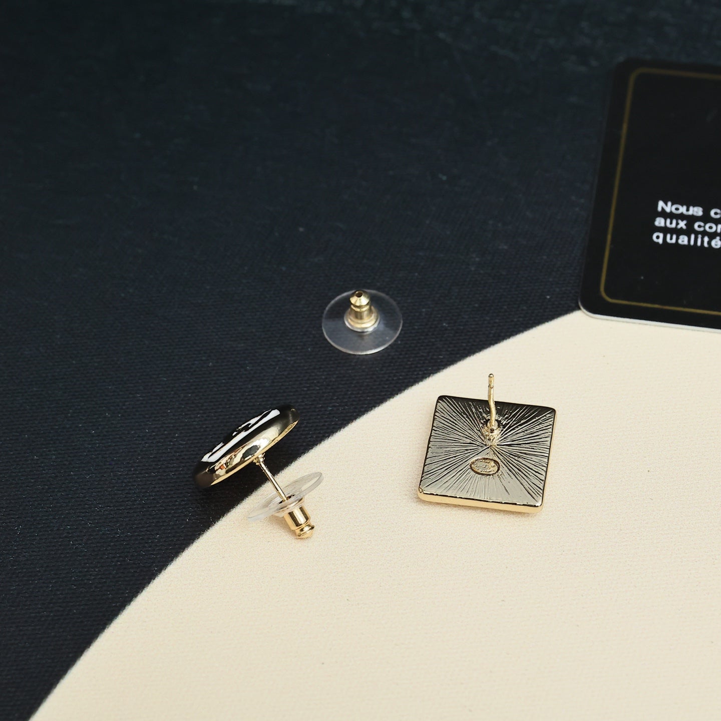 Signature Emblem Stud Earrings in Polished Metal-Tone – Design 025 close-up detail
