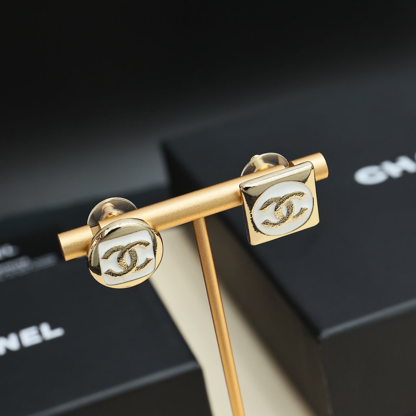 Signature Emblem Stud Earrings in Polished Metal-Tone – Design 025 styled product view