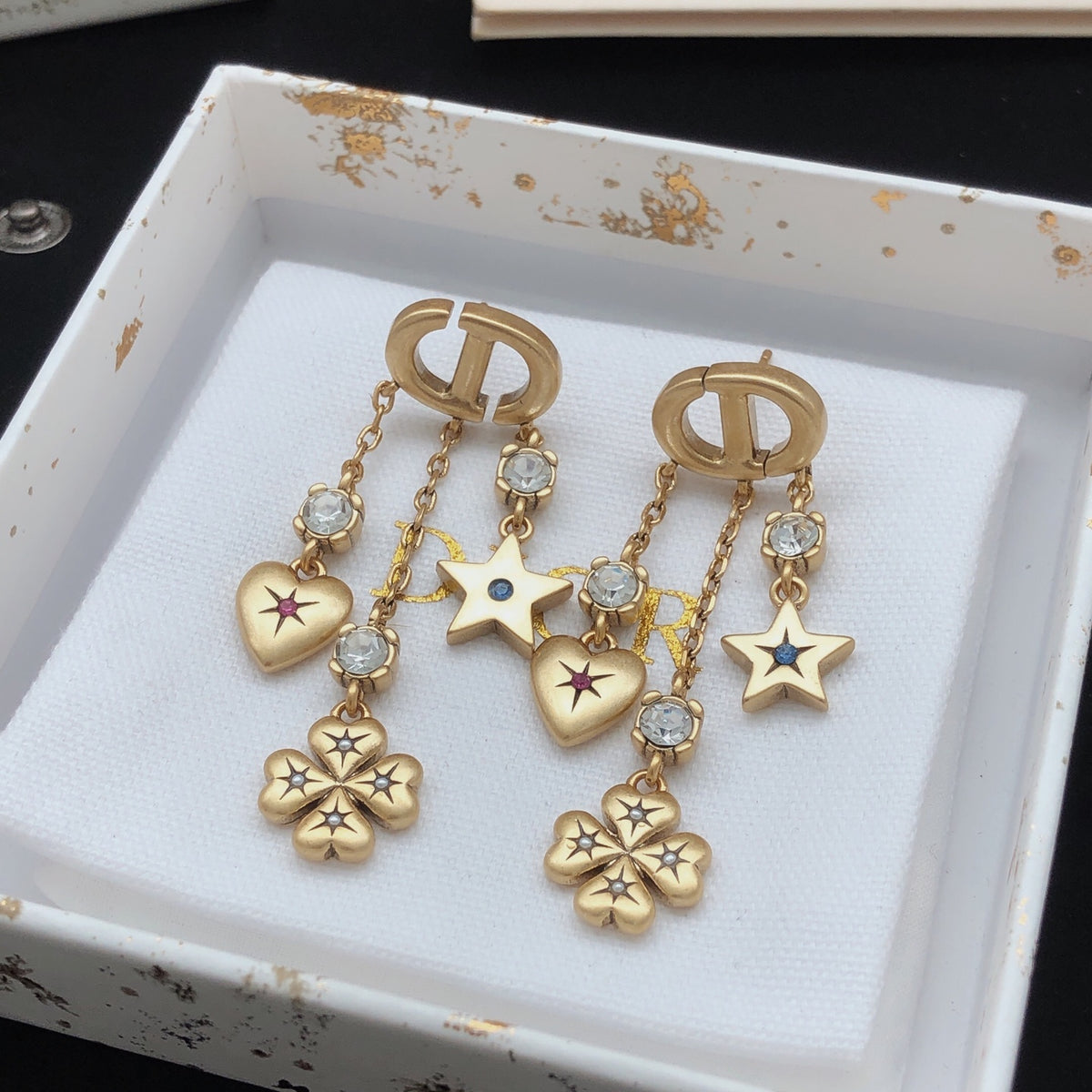 Heart Motif Stud Earrings in Polished Metal-Tone – Design 003 side detail
