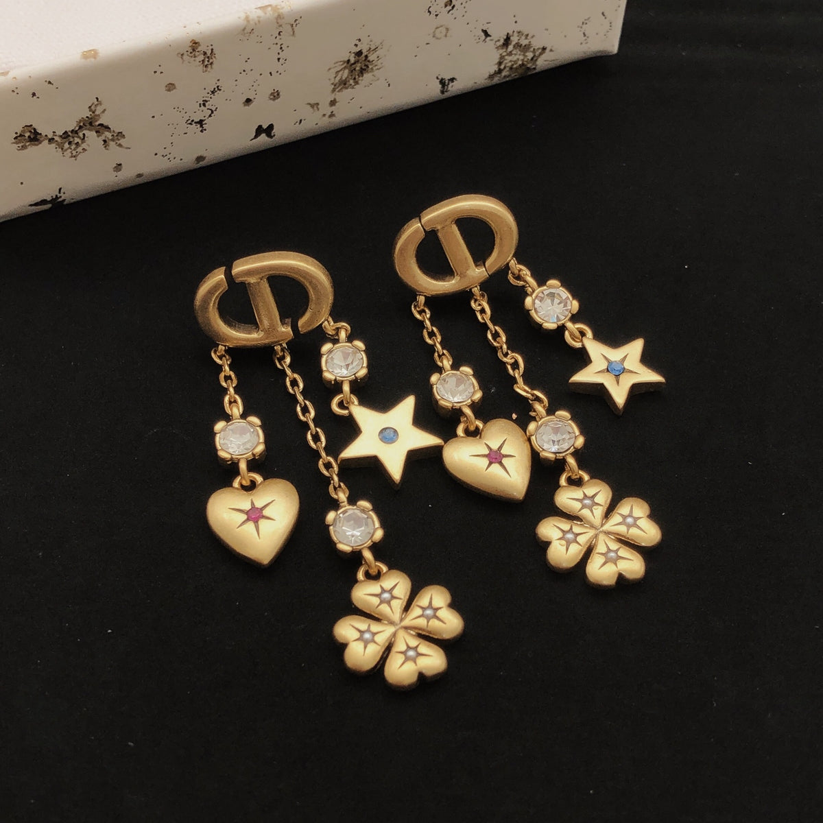 Heart Motif Stud Earrings in Polished Metal-Tone – Design 003 front view
