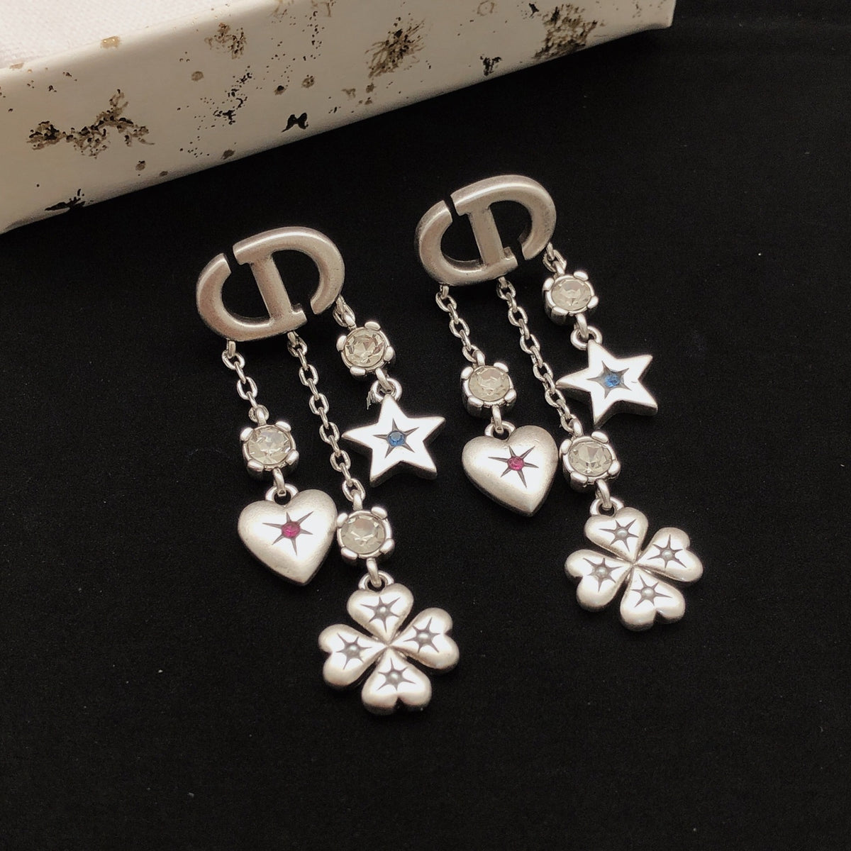 Heart Motif Stud Earrings in Polished Metal-Tone – Design 004 front view