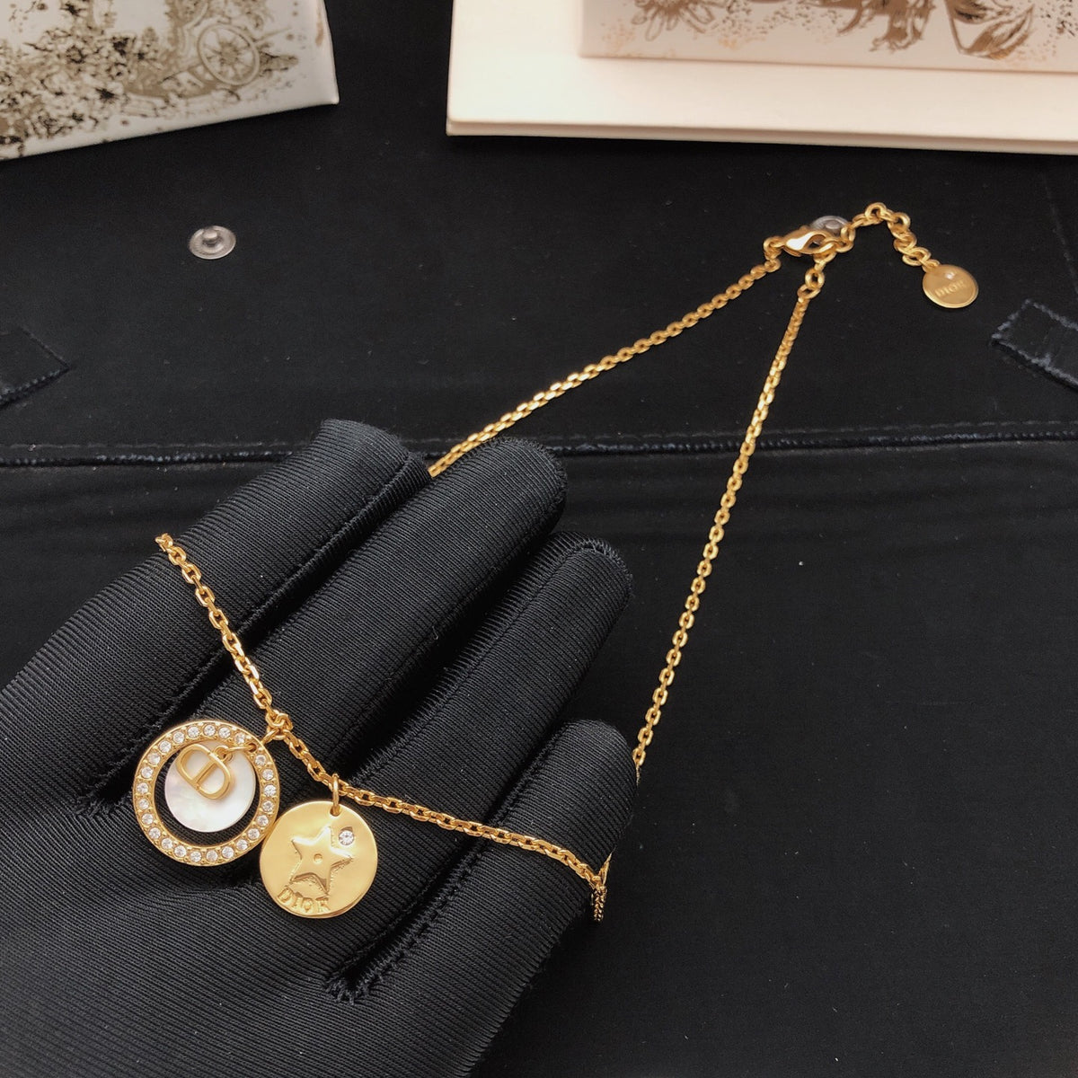 Star Motif Pendant Necklace in Polished Metal-Tone – Design 001 main product view