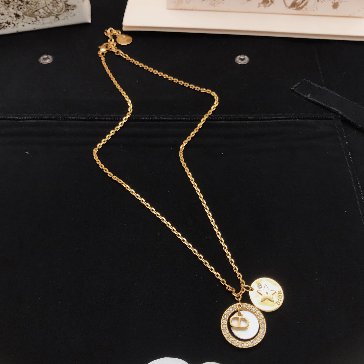 Star Motif Pendant Necklace in Polished Metal-Tone – Design 001 front view