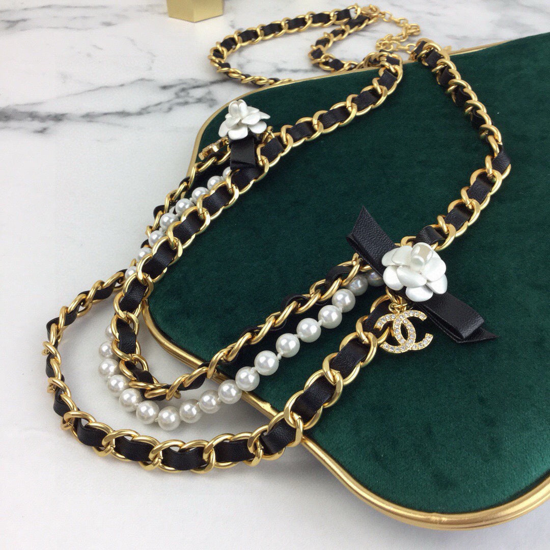 Camellia Jewelry Accessory in Gold-Tone – Camellia Detail – Design 003 front product view