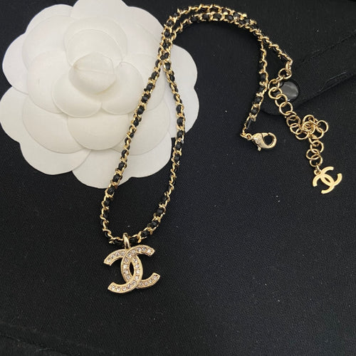 Double-C Emblem Pendant Necklace in Polished Metal-Tone – Design 037 front product view