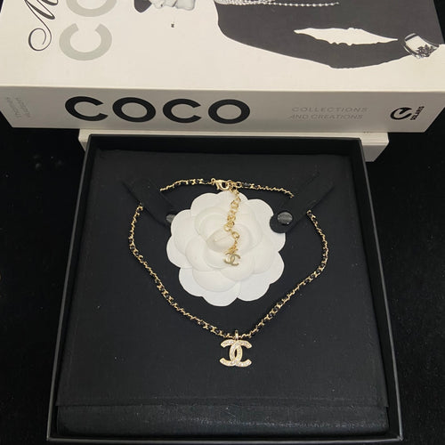 Double-C Emblem Pendant Necklace in Polished Metal-Tone – Design 037 main product view