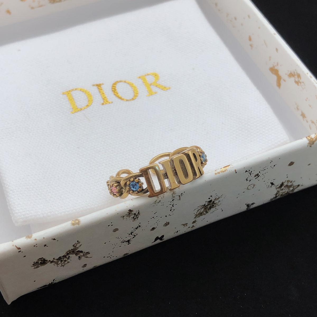 Sculptural Statement Ring in Polished Metal-Tone with Crystal-Style Accents detail view