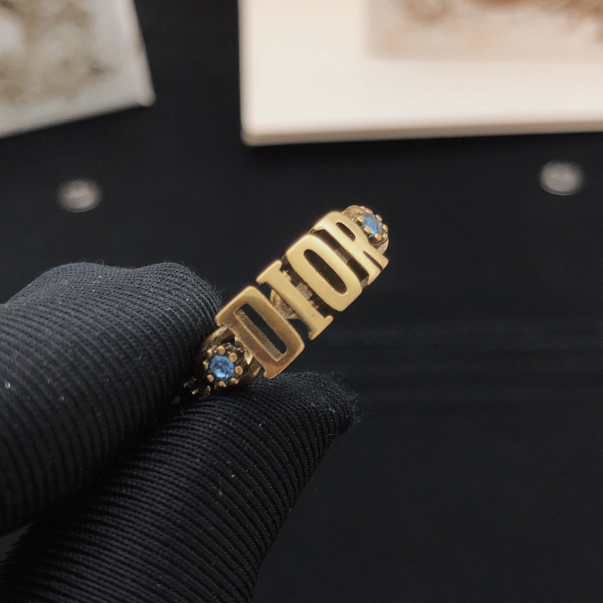 Sculptural Statement Ring in Polished Metal-Tone with Crystal-Style Accents front view