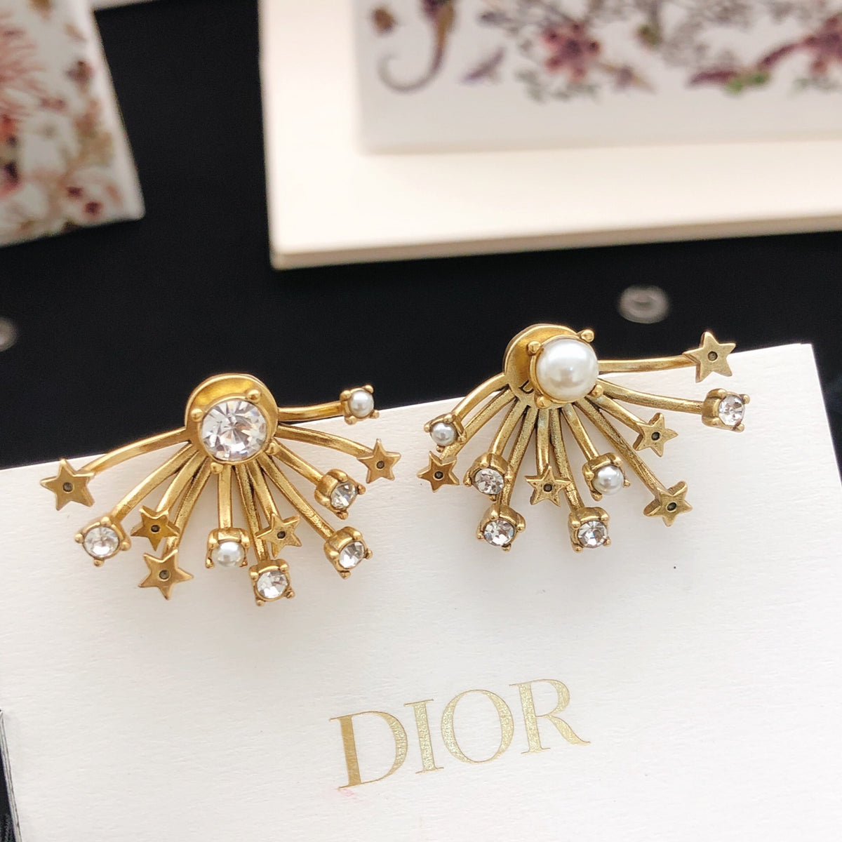 Star Motif Stud Earrings in Polished Metal-Tone – Design 008 front view