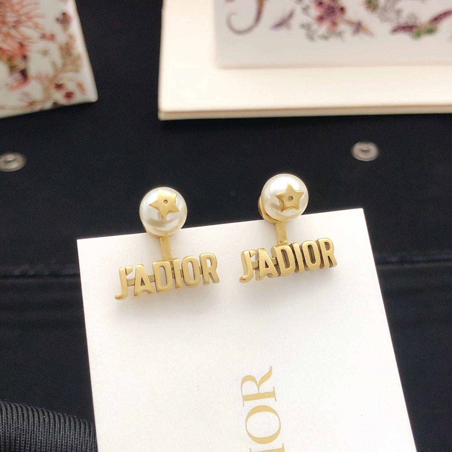 Star Motif Stud Earrings in Polished Metal-Tone – Design 006 front view