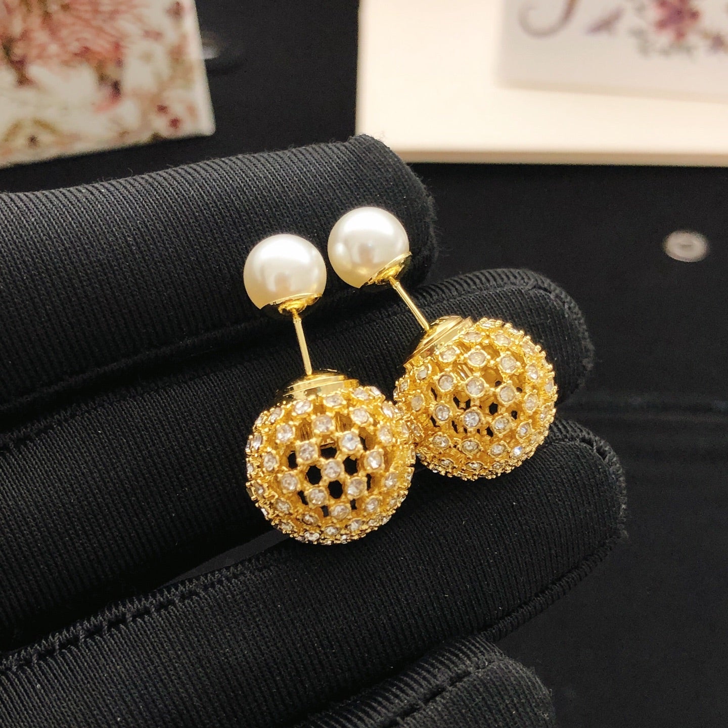 Graphic Letter Motif Stud Earrings in Polished Metal-Tone with Crystal-Style Accents – Design 001 main product view