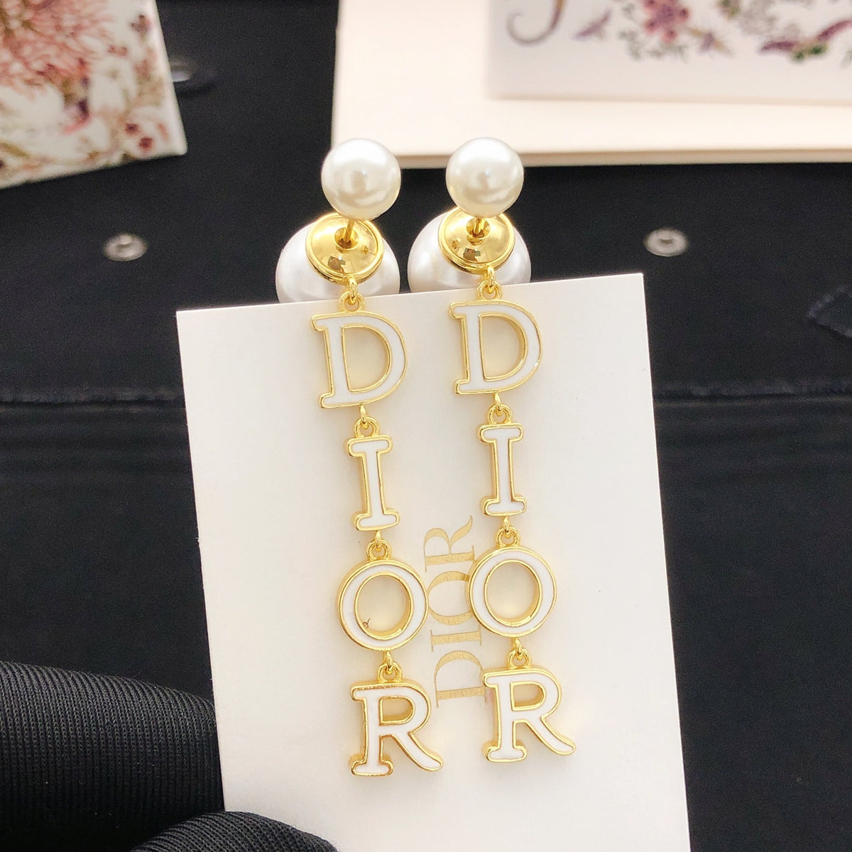Graphic Letter Motif Stud Earrings in Polished Metal-Tone – Design 001 main product view