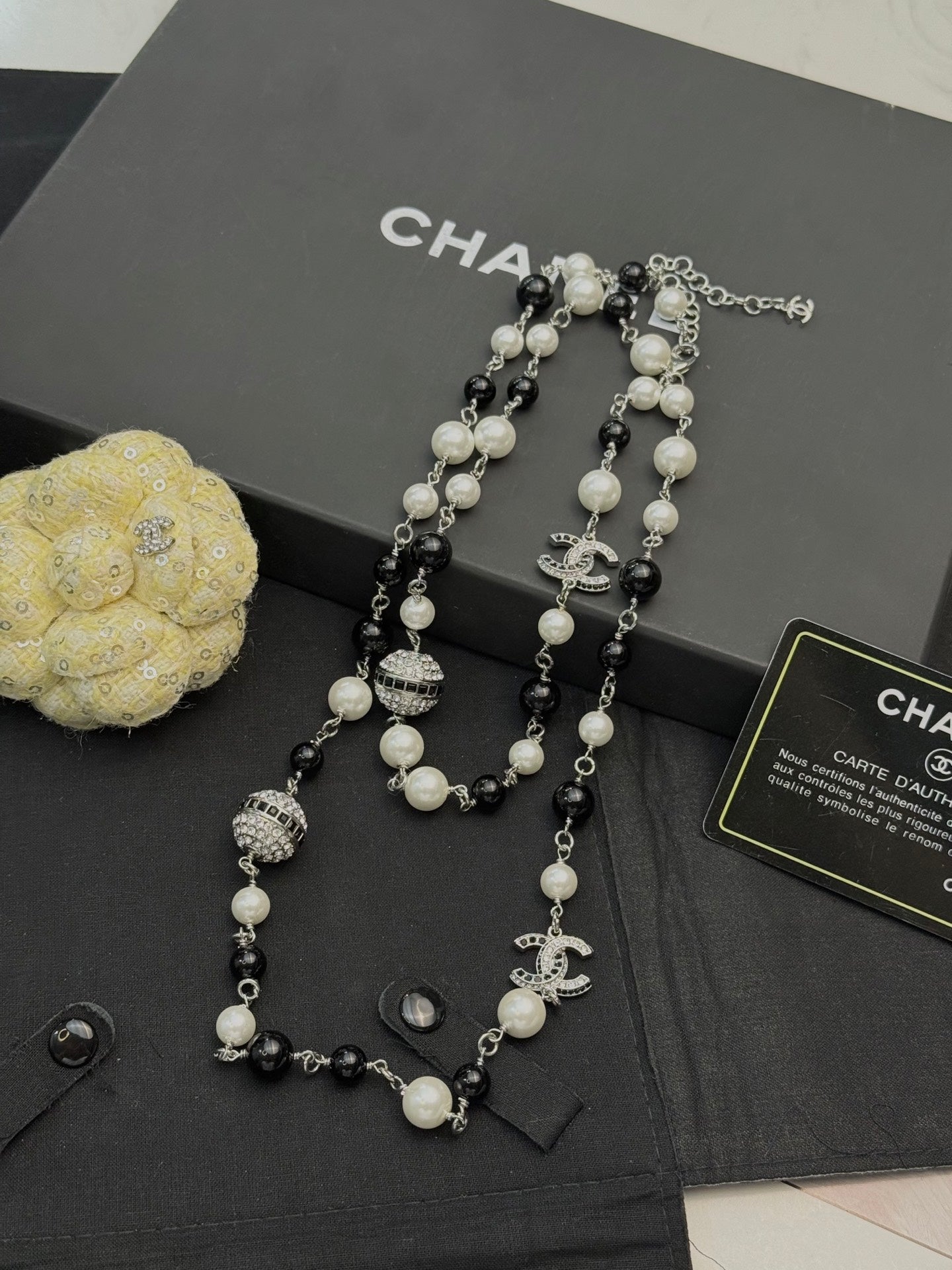 Double-C Emblem Pearl-Detail Pendant Necklace – Pearl Detail – Design 017 main product view
