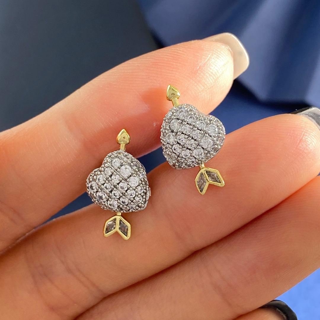 Heart Stud Earrings in Polished Metal-Tone front product view