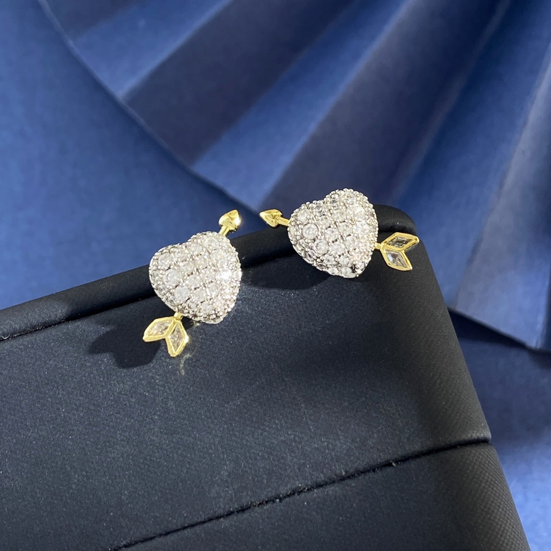 Heart Stud Earrings in Polished Metal-Tone detail view