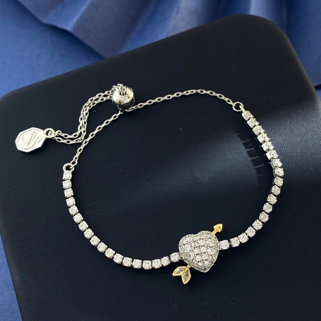 Heart Adjustable Bracelet in Polished Metal-Tone detail view
