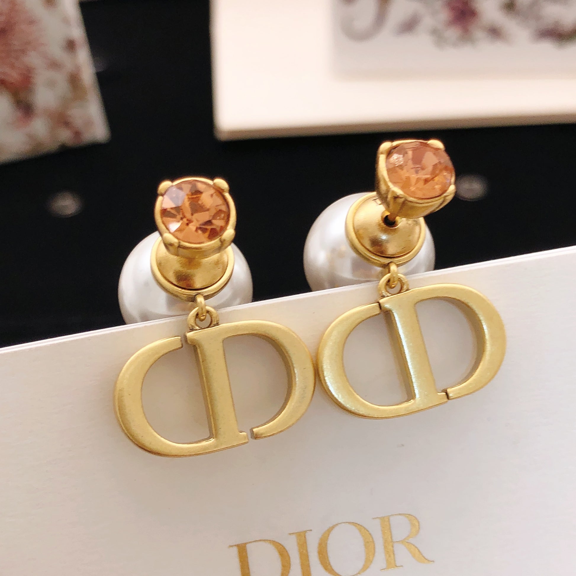 Graphic Letter Motif Stud Earrings in Polished Metal-Tone with Crystal-Style Accents – Design 002 main product view
