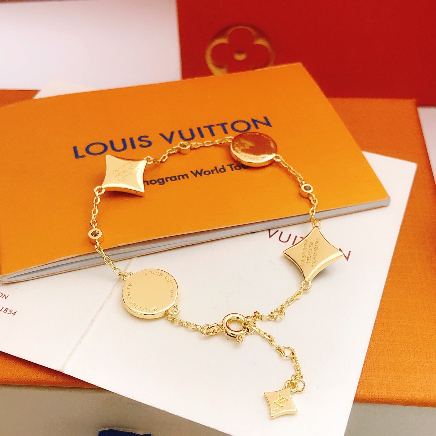 Geometric Emblem Bracelet in Gold-Tone – Blue Detail – Design 009 front product view