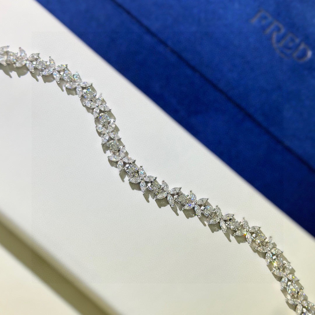 Floral Bracelet in Polished Metal-Tone – Crystal Detail – Design 04 main product view