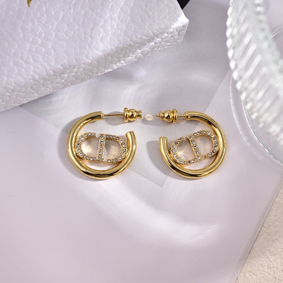 Graphic Letter Motif Statement Earrings in Polished Metal-Tone – Design 033 styled view