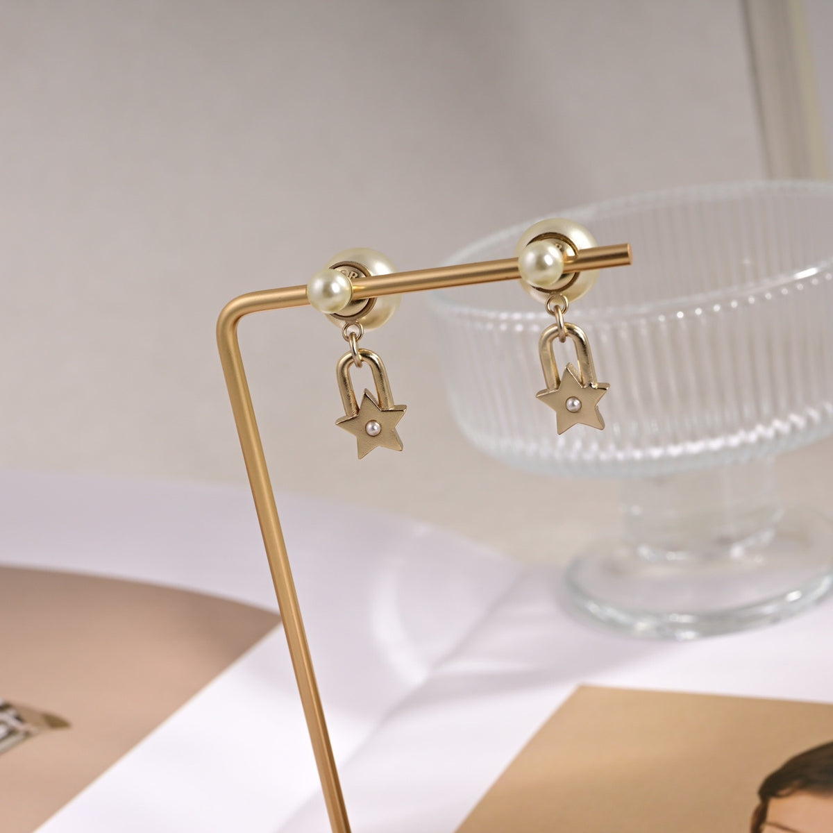 Graphic Letter Motif Statement Earrings in Polished Metal-Tone – Design 032 close-up detail