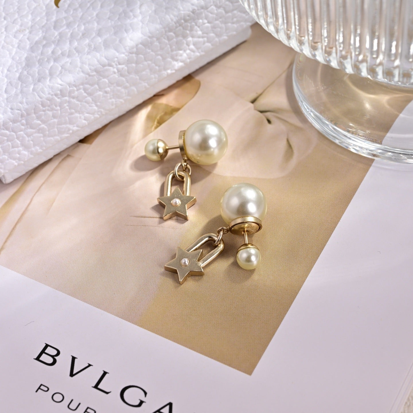 Graphic Letter Motif Statement Earrings in Polished Metal-Tone – Design 032 front view