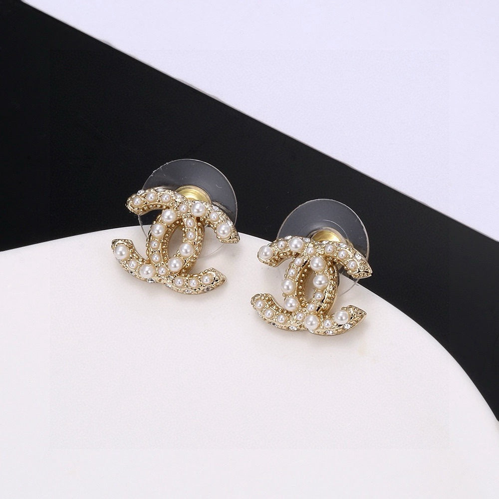 Signature Emblem Stud Earrings in Silver-Tone – Design 016 styled product view
