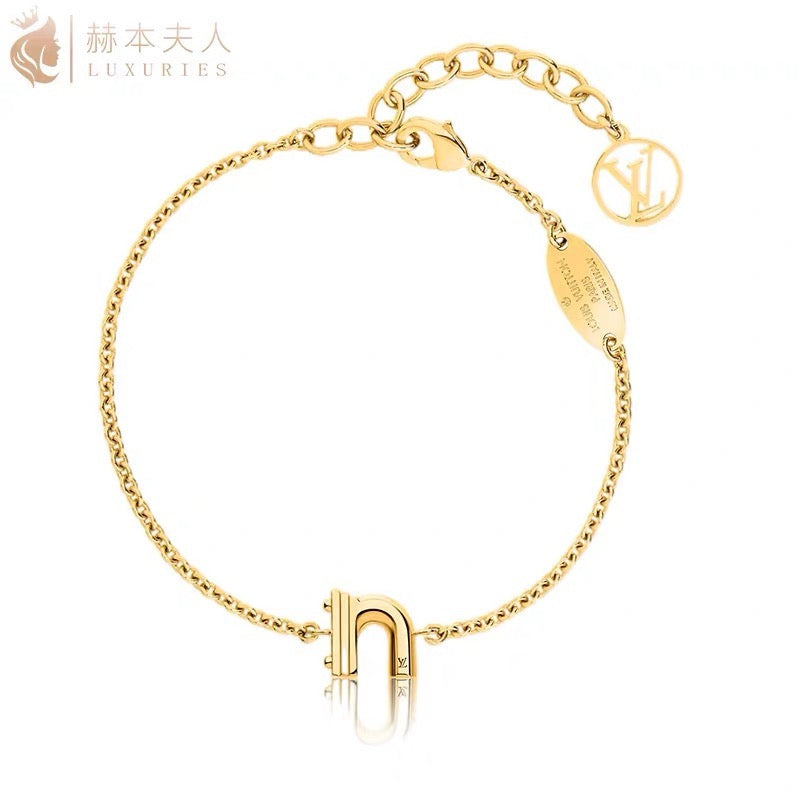 Letter Emblem Bracelet in Polished Metal-Tone – Design 024 close-up detail