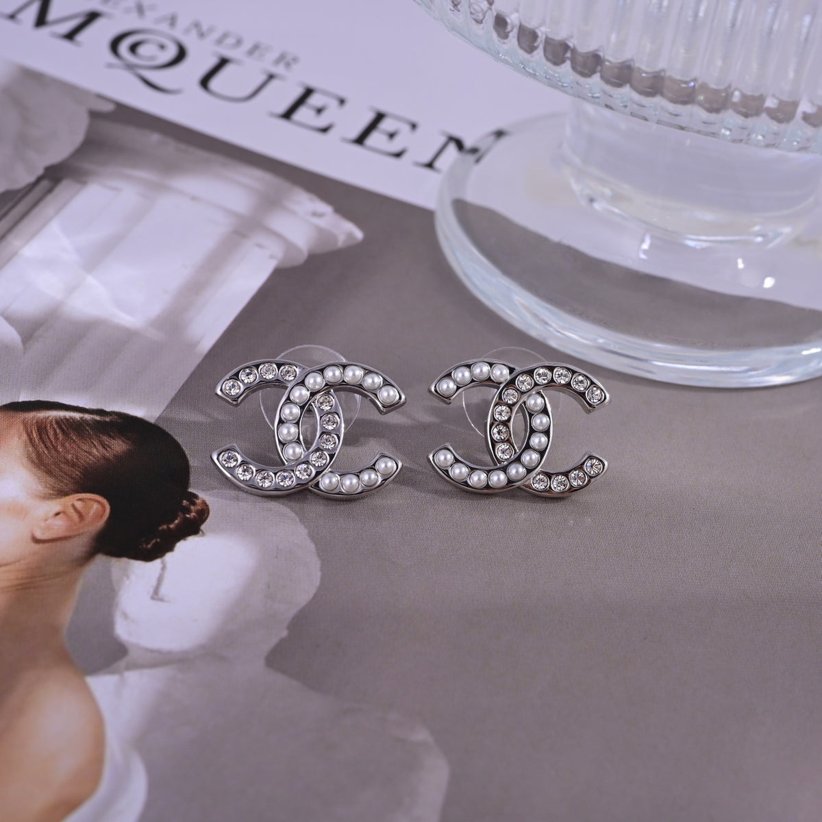 Signature Emblem Stud Earrings in Polished Metal-Tone – Design 010 main product view