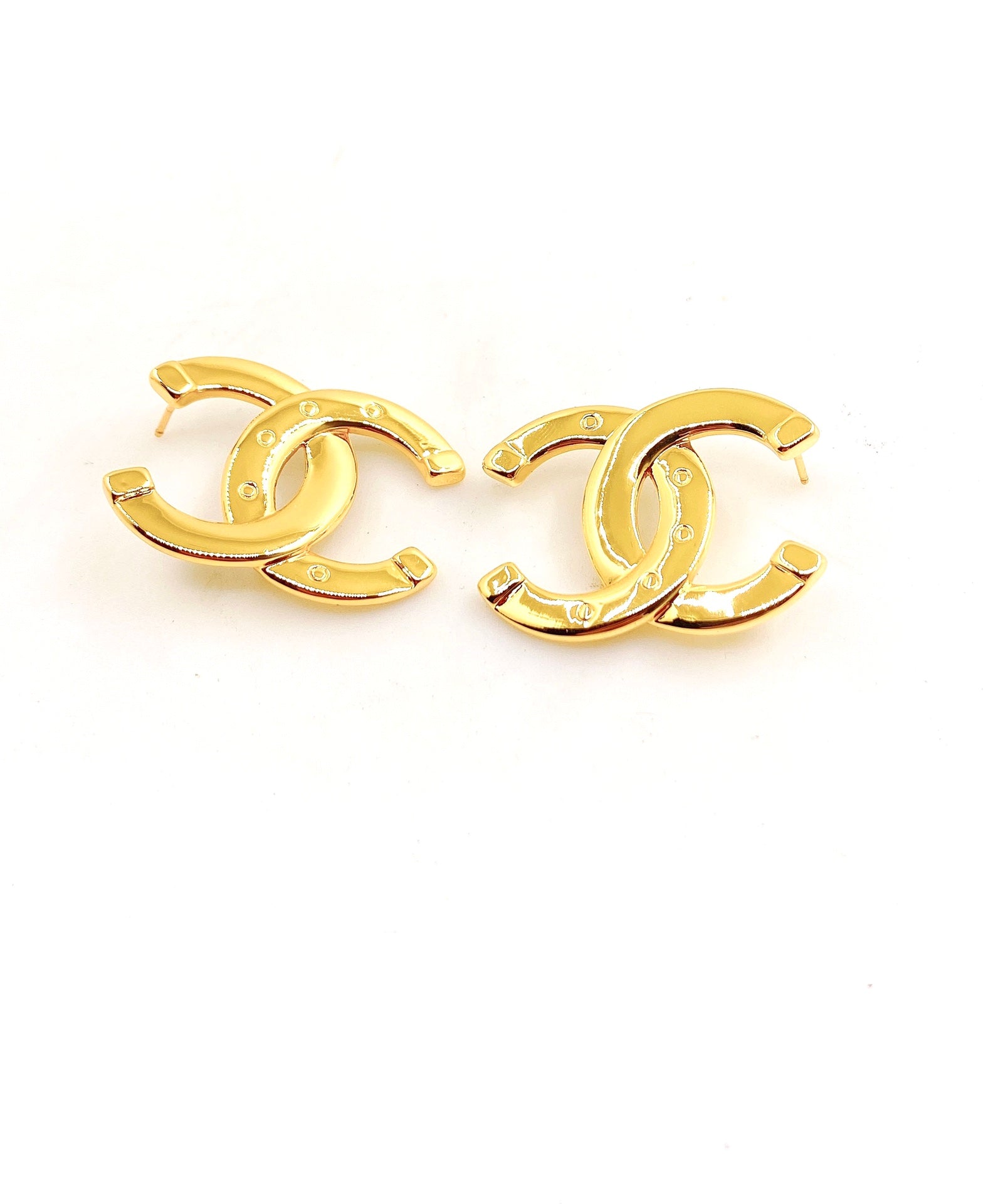 Signature Emblem Stud Earrings in Gold-Tone – Design 008 main product view