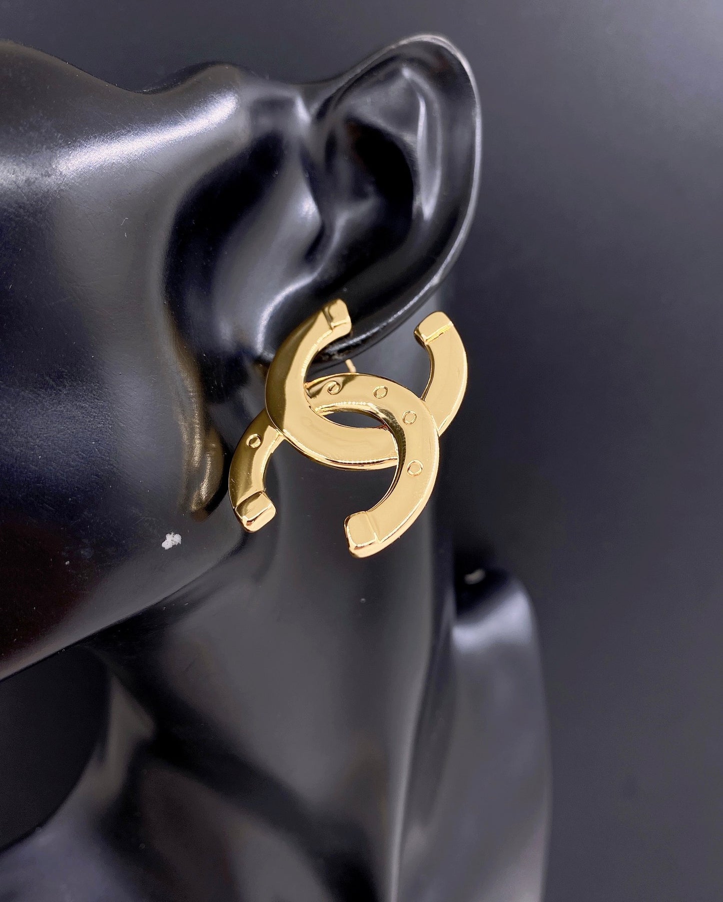 Signature Emblem Stud Earrings in Gold-Tone – Design 008 front product view