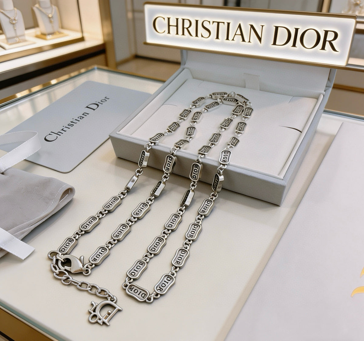 Star Motif Pendant Necklace in Silver-Tone with Chain Detail – Design 027 styled view