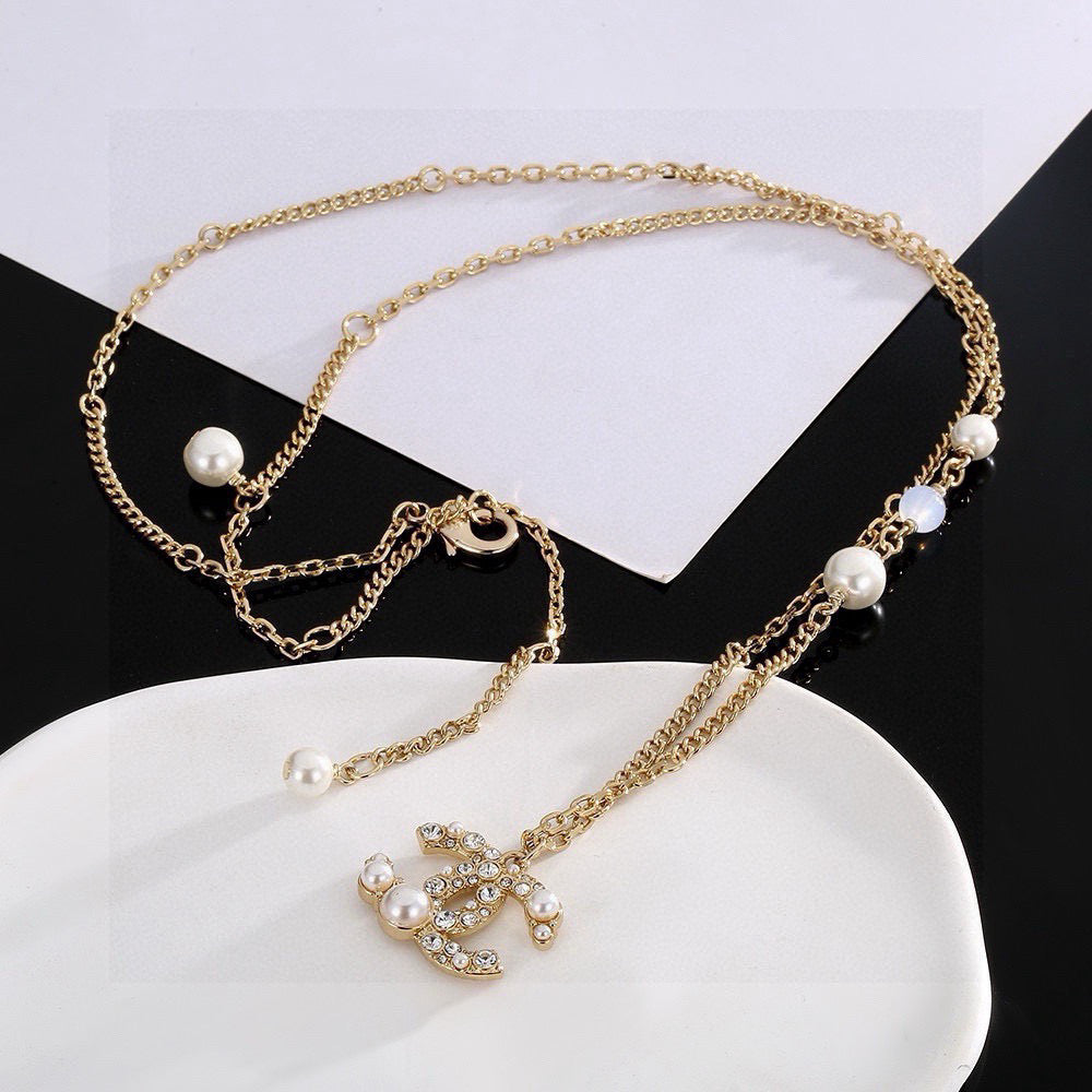 Double-C Emblem Pearl-Detail Pendant Necklace – Pearl Detail – Design 015 main product view
