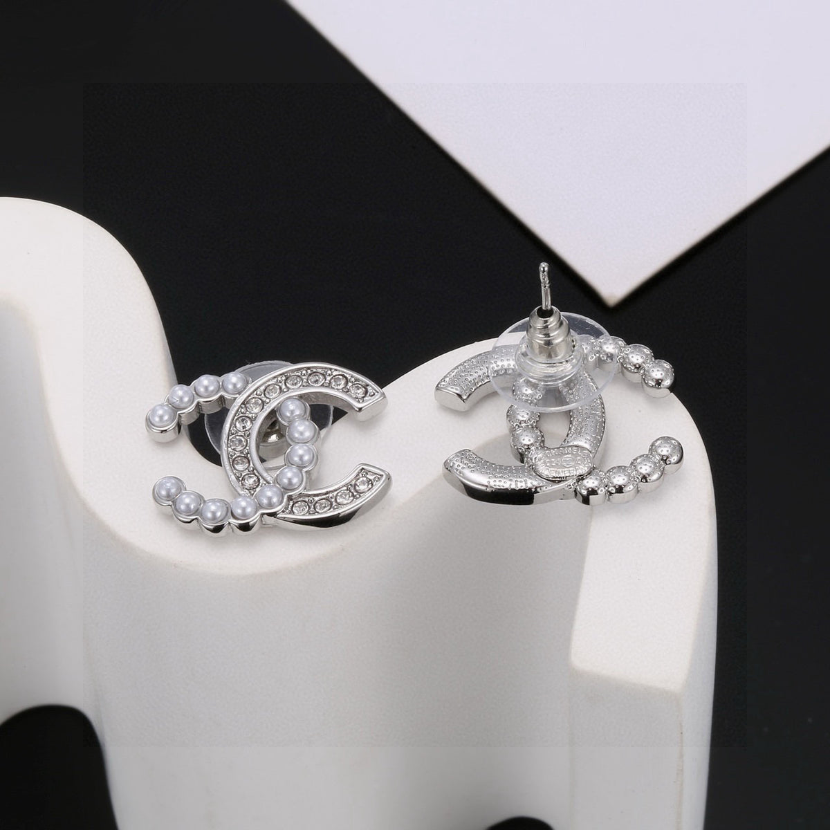 Signature Emblem Stud Earrings in Polished Metal-Tone – Design 008 side detail