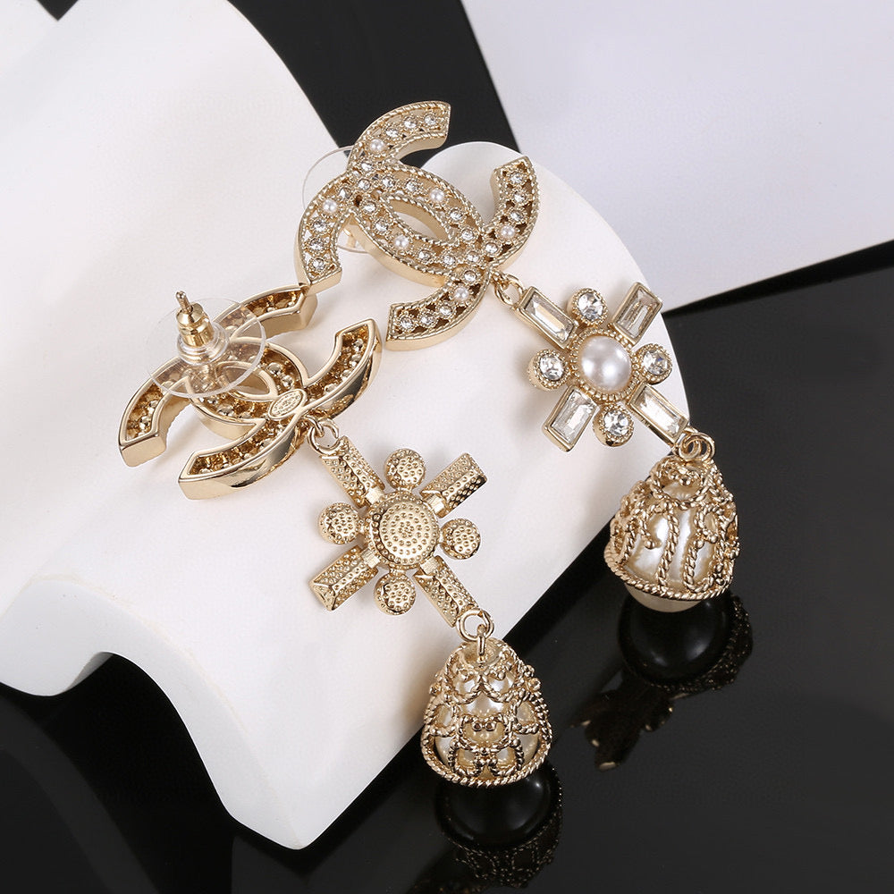 Signature Emblem Stud Earrings in Gold-Tone – Design 006 detail view