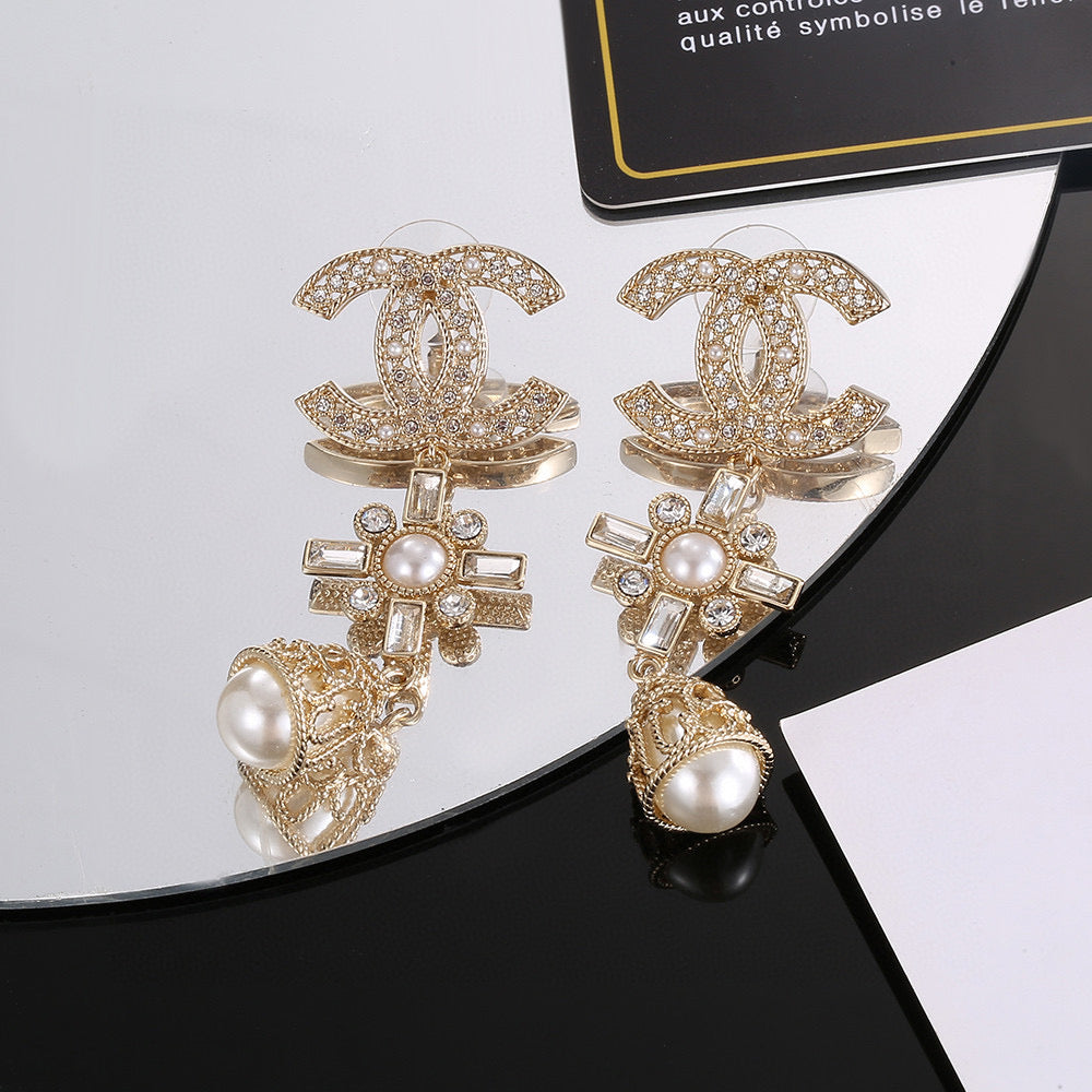 Signature Emblem Stud Earrings in Gold-Tone – Design 006 front product view