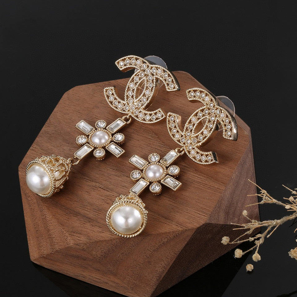 Signature Emblem Stud Earrings in Gold-Tone – Design 006 close-up detail