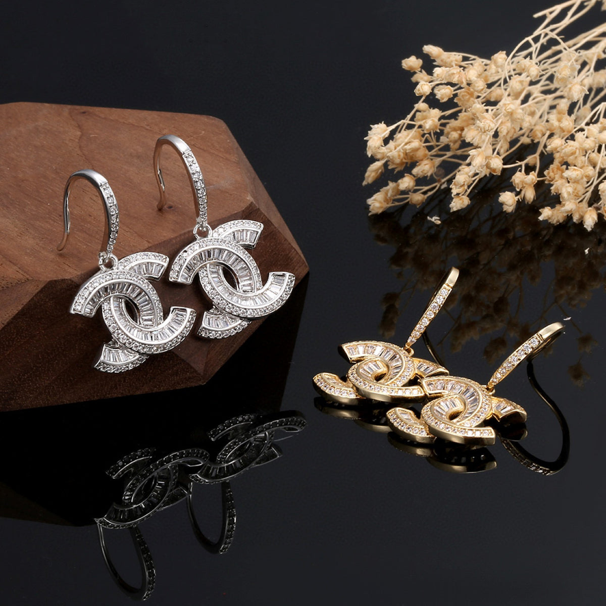 Signature Emblem Stud Earrings in Polished Metal-Tone – Design 007 styled product view