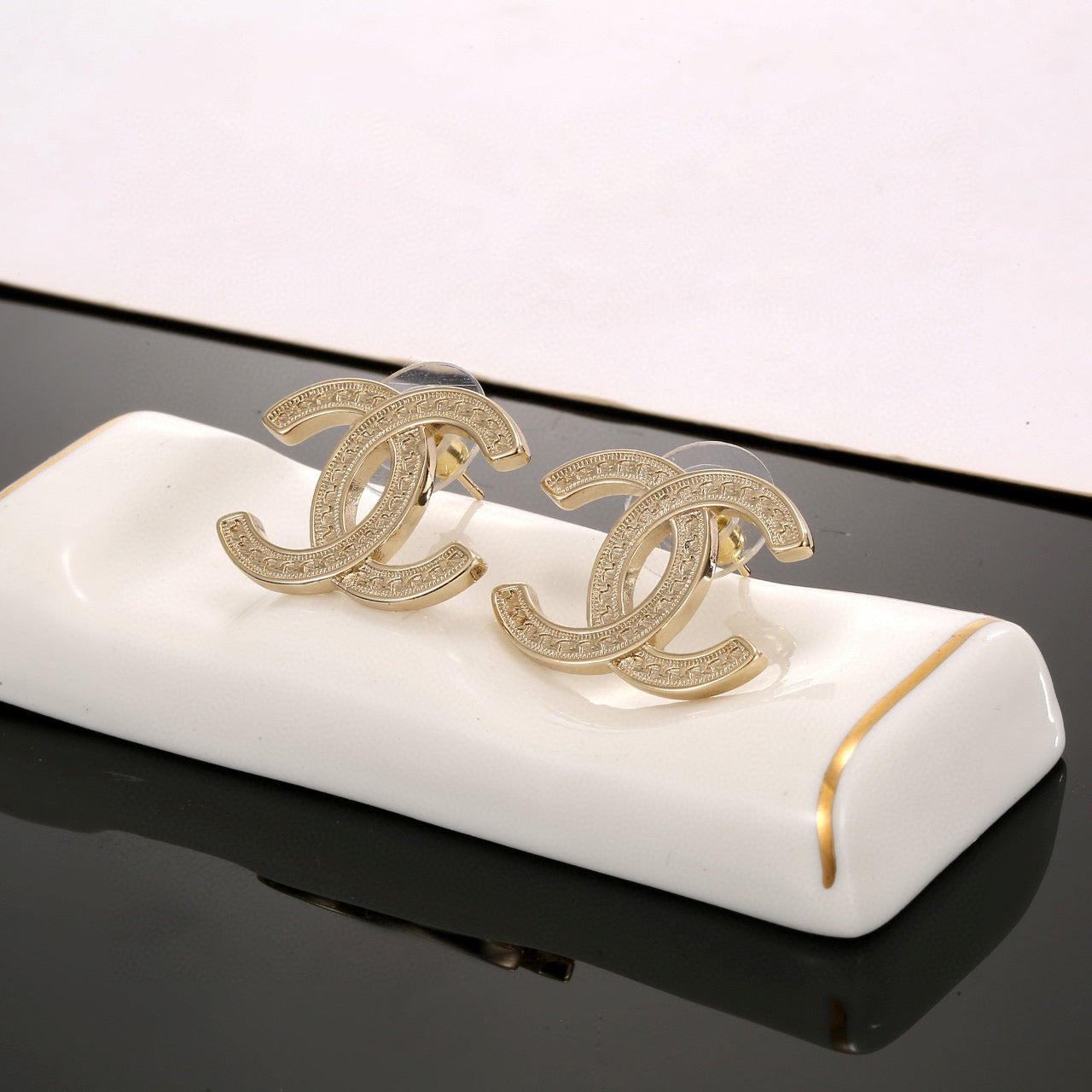 Signature Emblem Stud Earrings in Silver-Tone – Design 003 styled product view