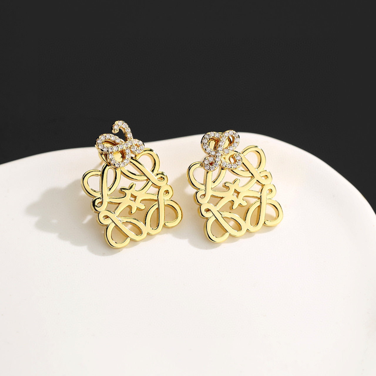 Floral Motif Stud Earrings in Gold-Tone with Crystal-Style Accents – Design 01 detail view