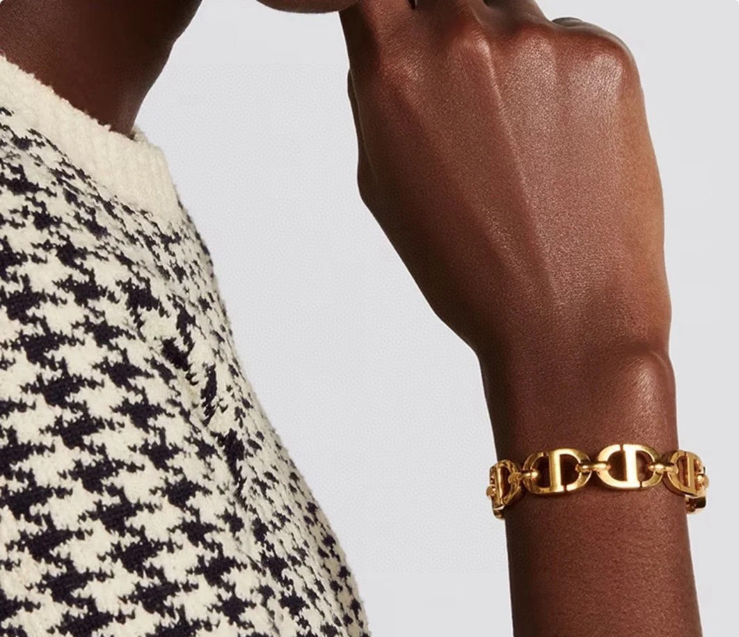 Graphic Letter Motif Statement Bracelet in Silver-Tone – Design 003 styled view