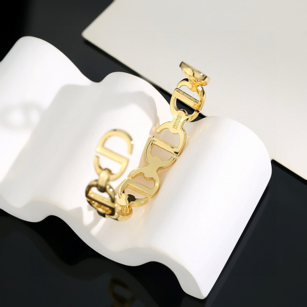 Graphic Letter Motif Statement Bracelet in Silver-Tone – Design 003 detail view